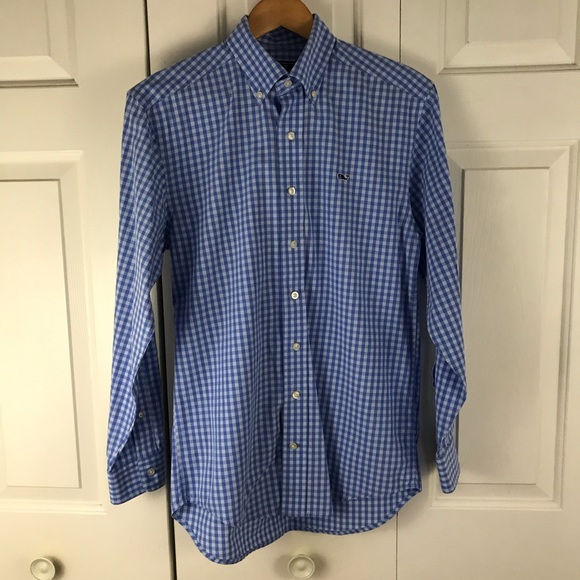 Vineyard Vines Whale Shirt Blue Gingham Plaid XS - Picture 2 of 7